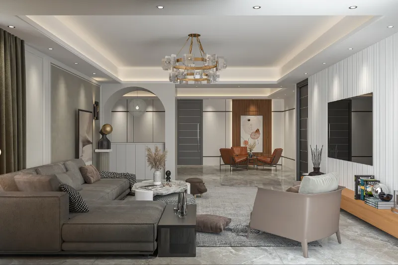 Elegant living room interior design showcasing a modern remodel in the South Valley Area