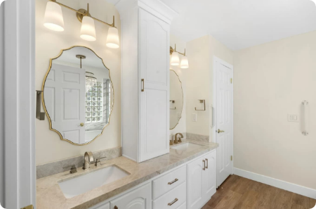 Elegant bathroom vanity and mirror design showcasing a stylish remodel in St. George, enhancing comfort